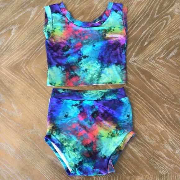 ISP Dancewear Teen 2pc Tie Dye Muscle Tee And Brief Dance Set Size AXS/AS - Picture 2 of 5
